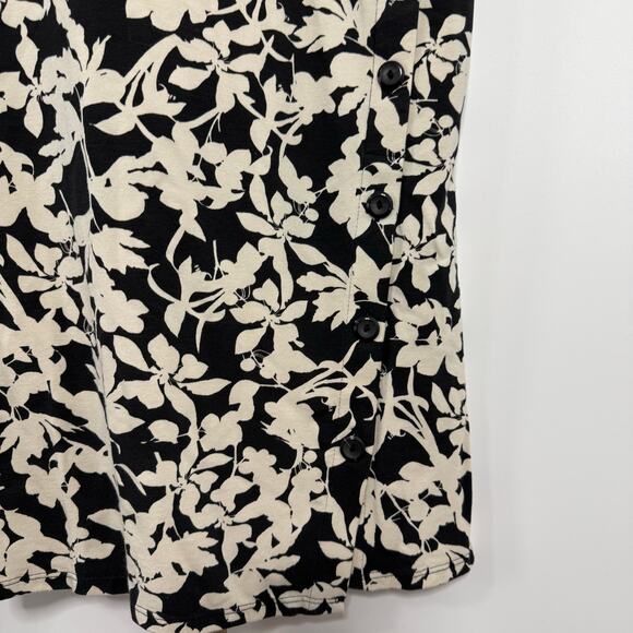 J Jill Floral Black Cream Leaf Short Sleeve Tunic Dress Size Small‎ Petite - Picture 3 of 8